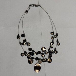 Necklace - Choker style Two Strand Dark Gray Metallic Disks and Beads